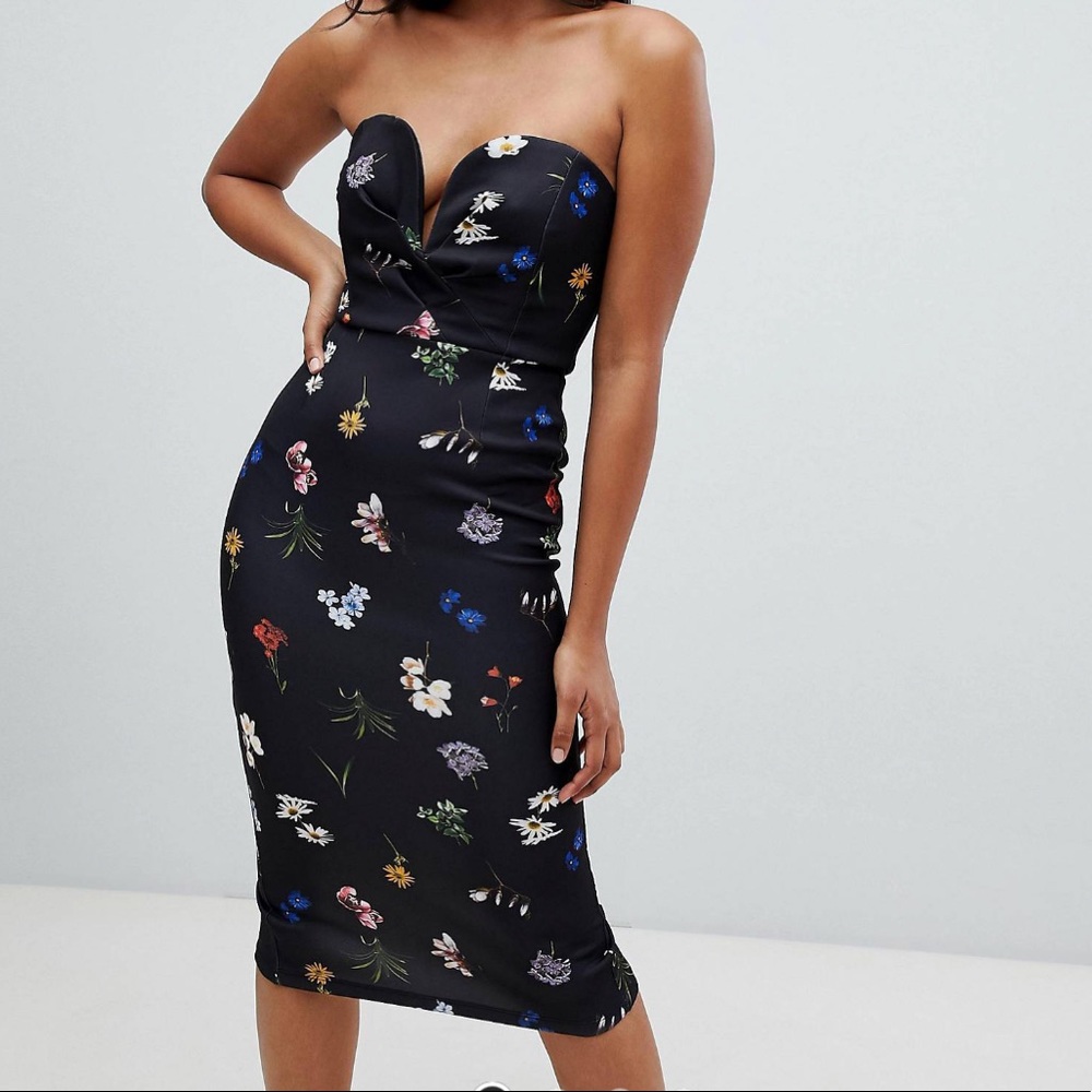 ASOS Bandeau U Bar Bodycon Floral Dress